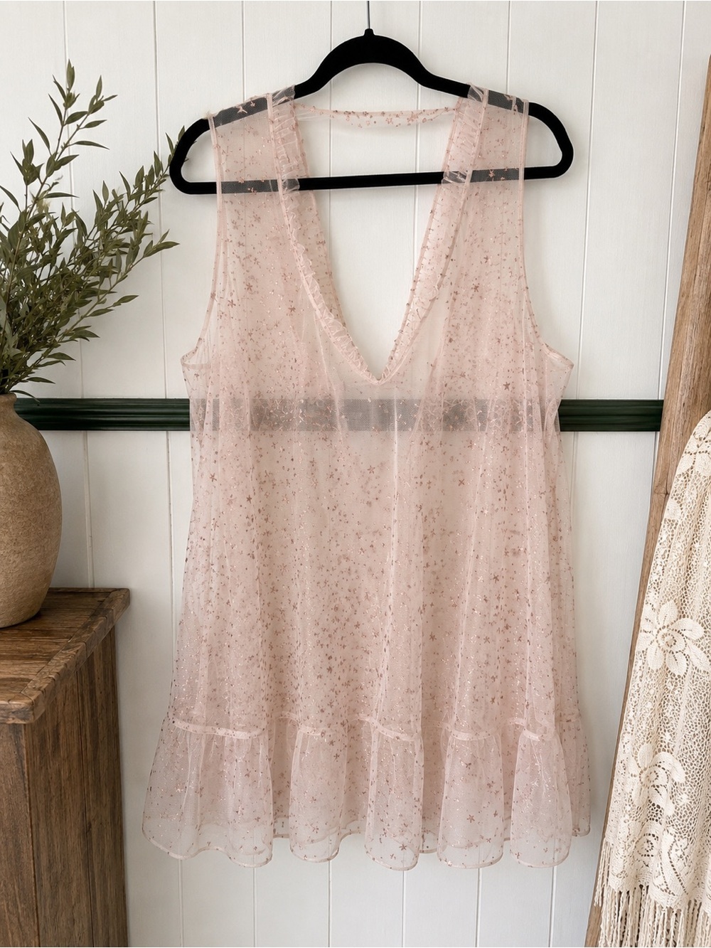 Vintage Victoria’s Secret Sheer Star Mesh Chemise Blush Pink Y2K